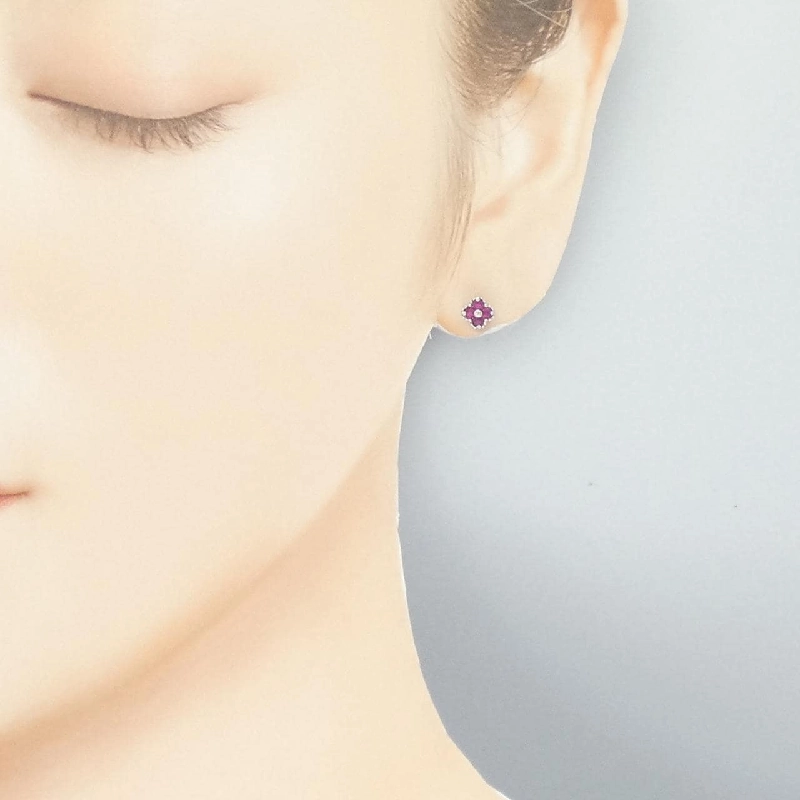 K18WG Hoa Hồng Ruby Bông Tai - Hàng hiệu Chính hãng 873871