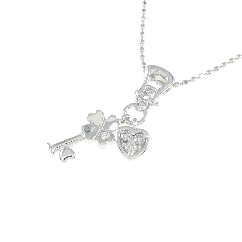 K18WG Mặt Dây Chuyền Hình Tim × Cỏ Ba Lá × Chìa Khóa Đính Kim Cương 0.06CT - Hàng hiệu Chính Hãng 862483