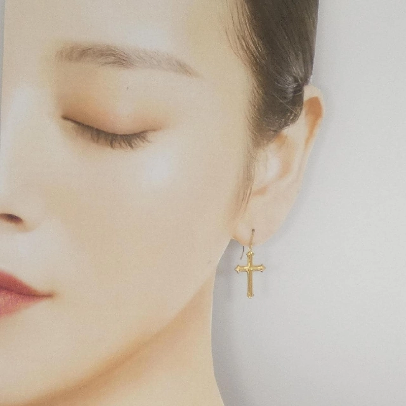 K18YG Bông tai hình chữ thập - Hàng hiệu Chính hãng 868639