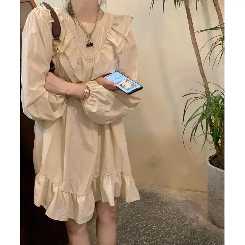Pass Váy babydoll trắng kem cổ tròn phối bèo – bánh bèo nhẹ nhàng, cực dễ thương  476857