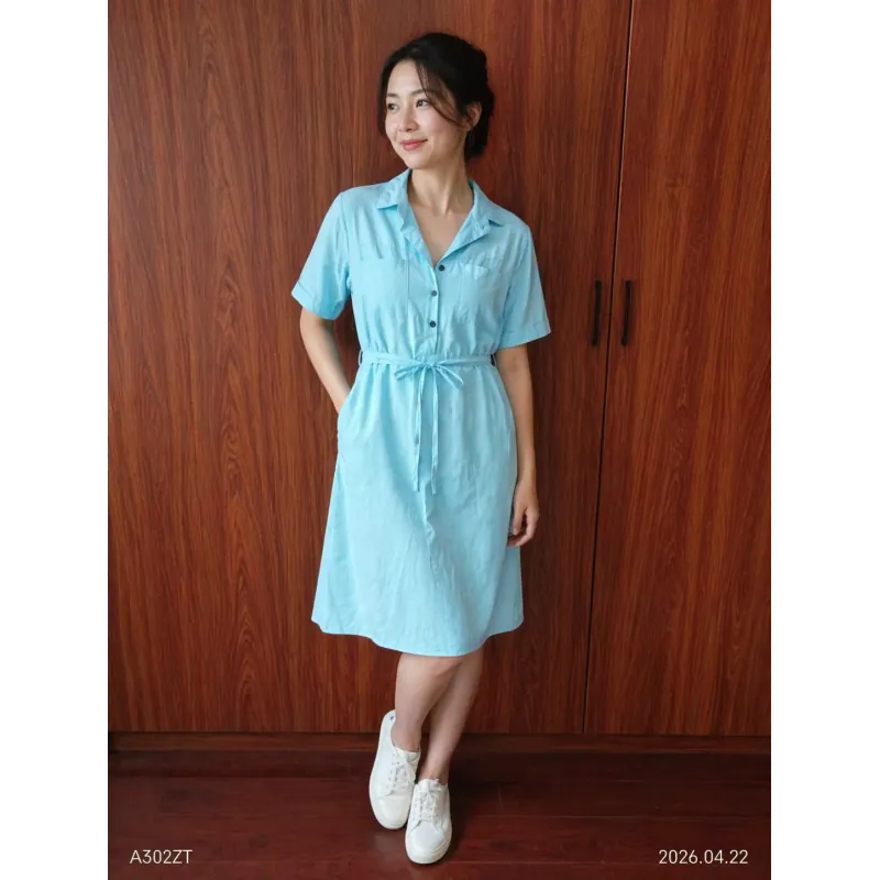 🌿 Váy sơ mi xanh ngọc dáng suông kèm dây buộc eo siêu xinh 🌿 1026093