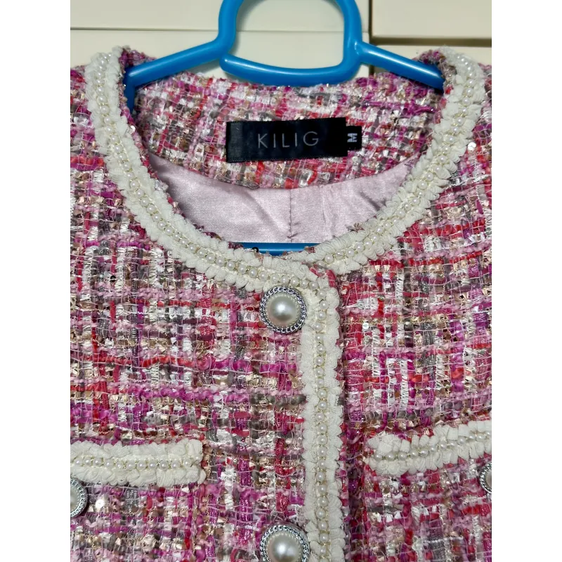 Set áo + váy dạ tweed màu hồng pastel 756912