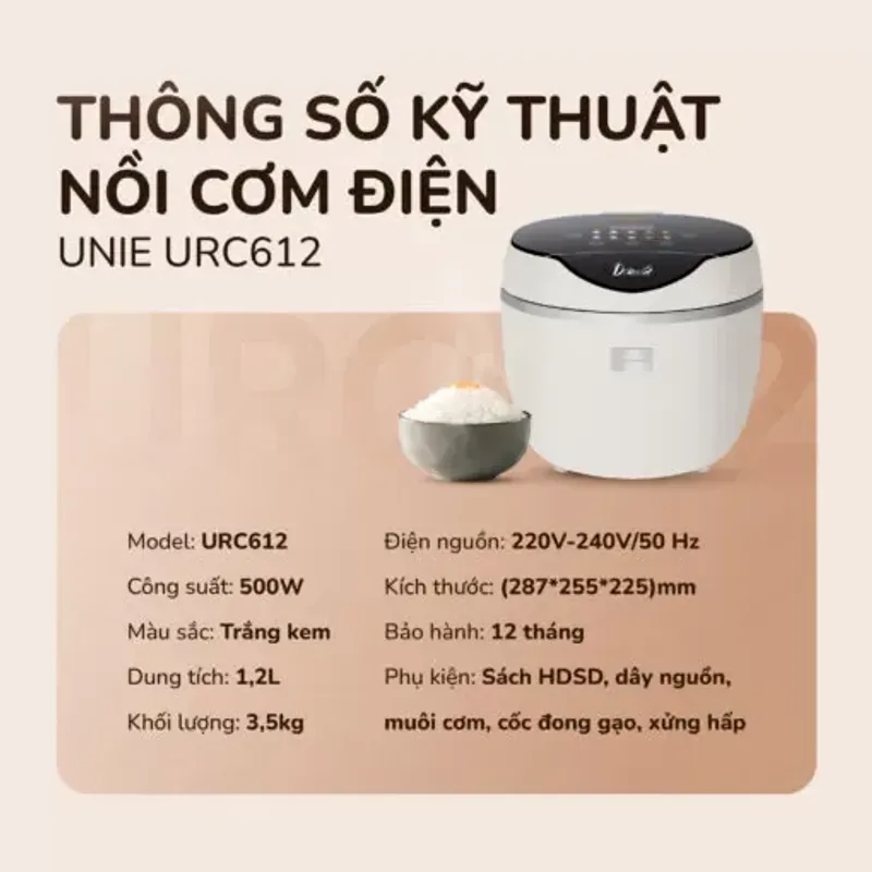 UNIE URC612 – Nồi cơm điện tử nấu cơm giảm đường cho gia đình Việt 926994