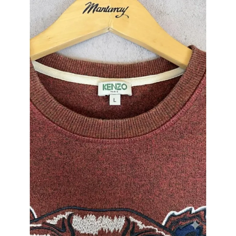 Áo sweatshirt Kenzo thêu đầu hổ màu đỏ đô burgundy 759712