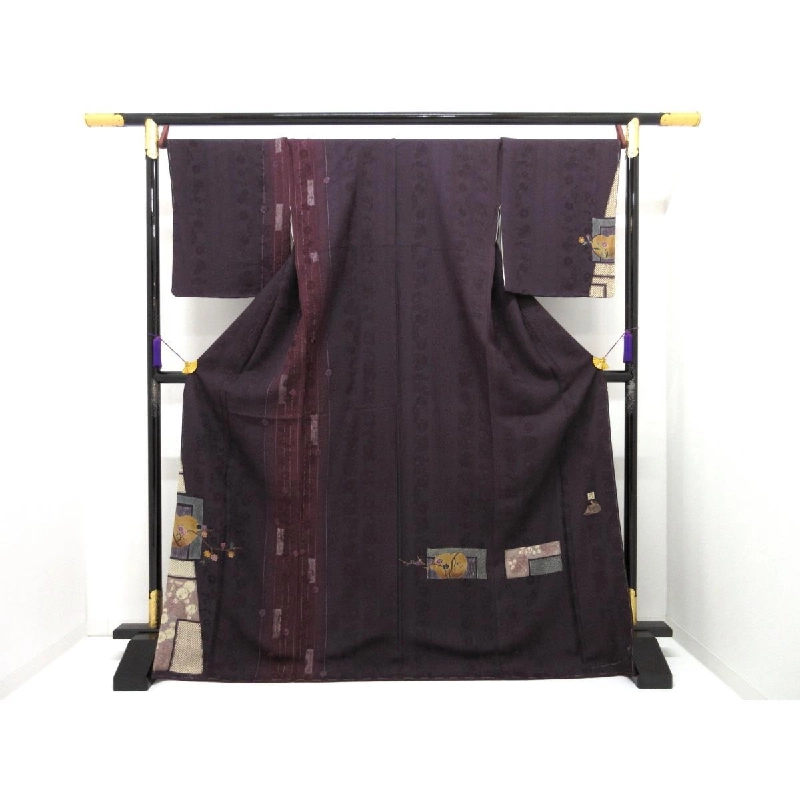 Áo kimono thăm viếng với họa tiết vàng và thêu shibori - Hàng hiệu Authentic 876838