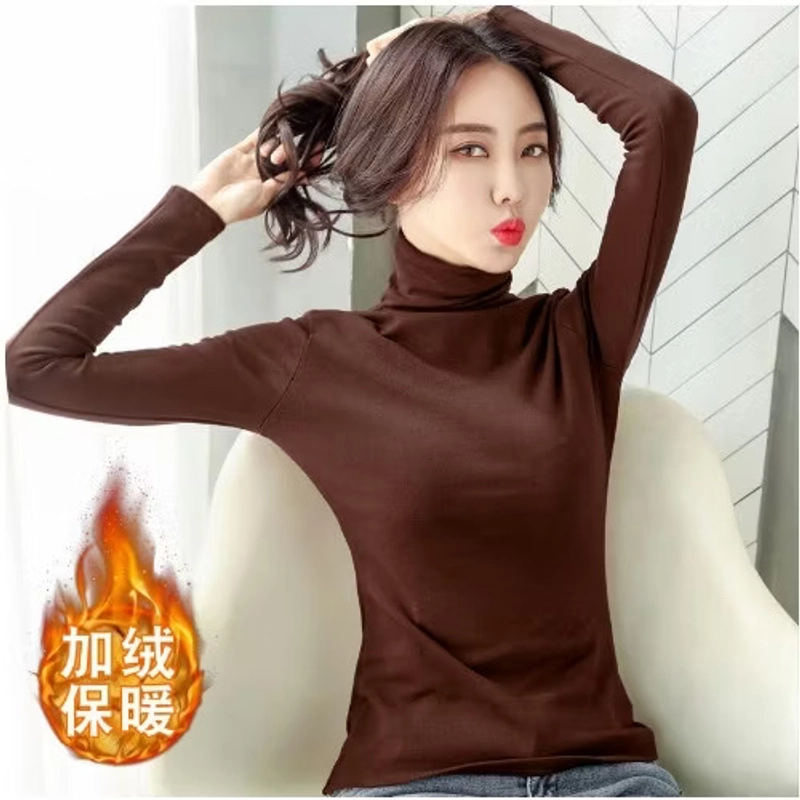 Áo thun nữ dài tay có cổ màu trơn ấm áp thời trang và ấm áp 478714