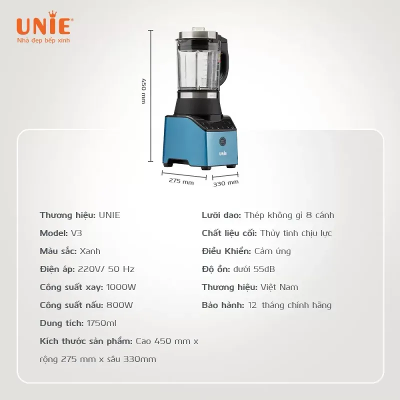 Máy nấu sữa hạt UNIE V3 thiết kế vuông vức hiện đại, dung tích 1,75L 968727