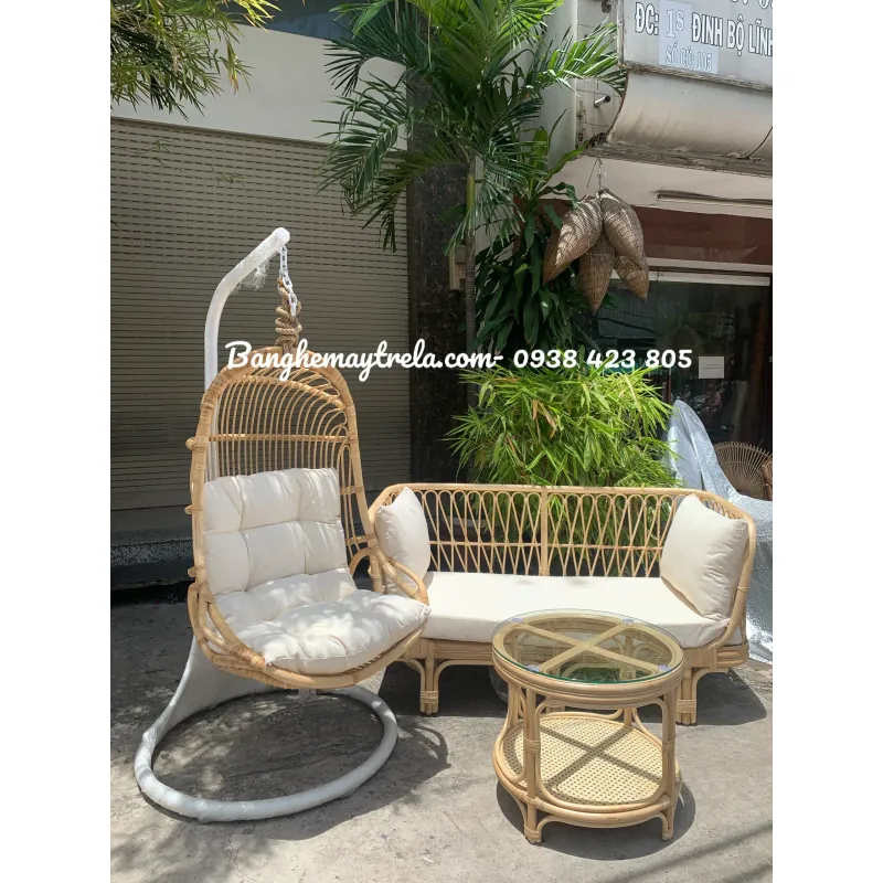 Combo bàn ghế kèm xích đu mây 674211