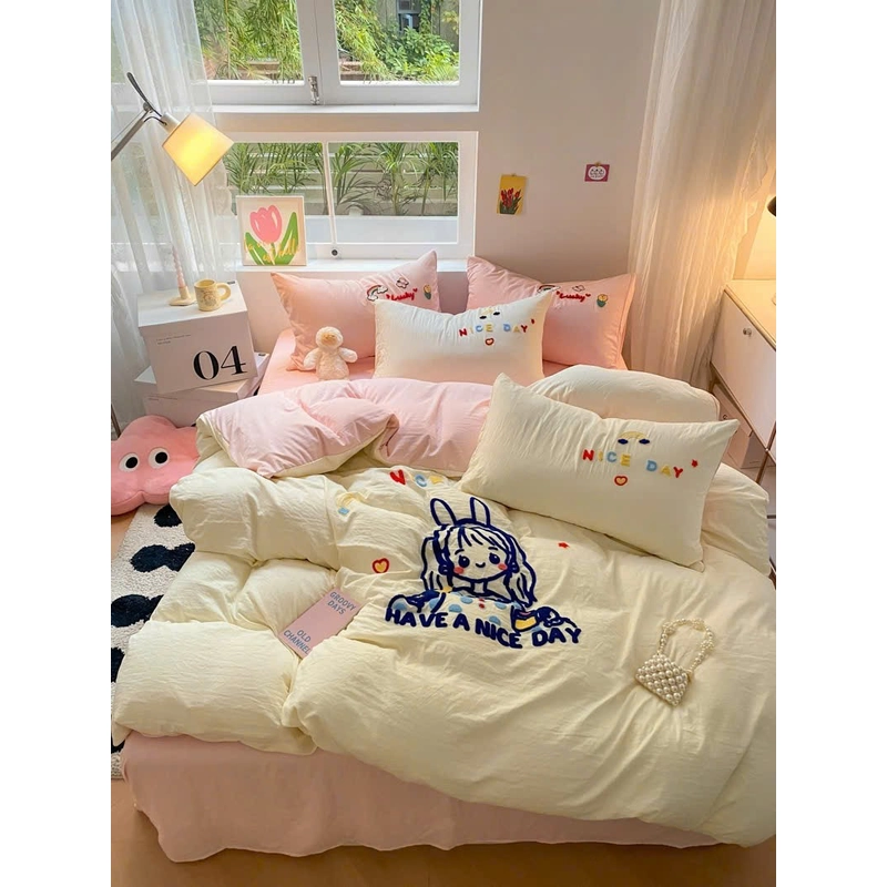 Set 4 món chăn ga gối cotton đũi mềm 469591