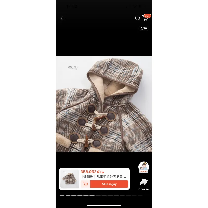 Áo khoác dạ lót lông cho bé trai bé gái siêu cute.  791964