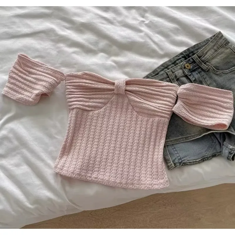 [SẴN] Áo len xốp croptop nơ ngực cổ vuông dáng ôm mặc 2 kiểu Ulzzang 977529