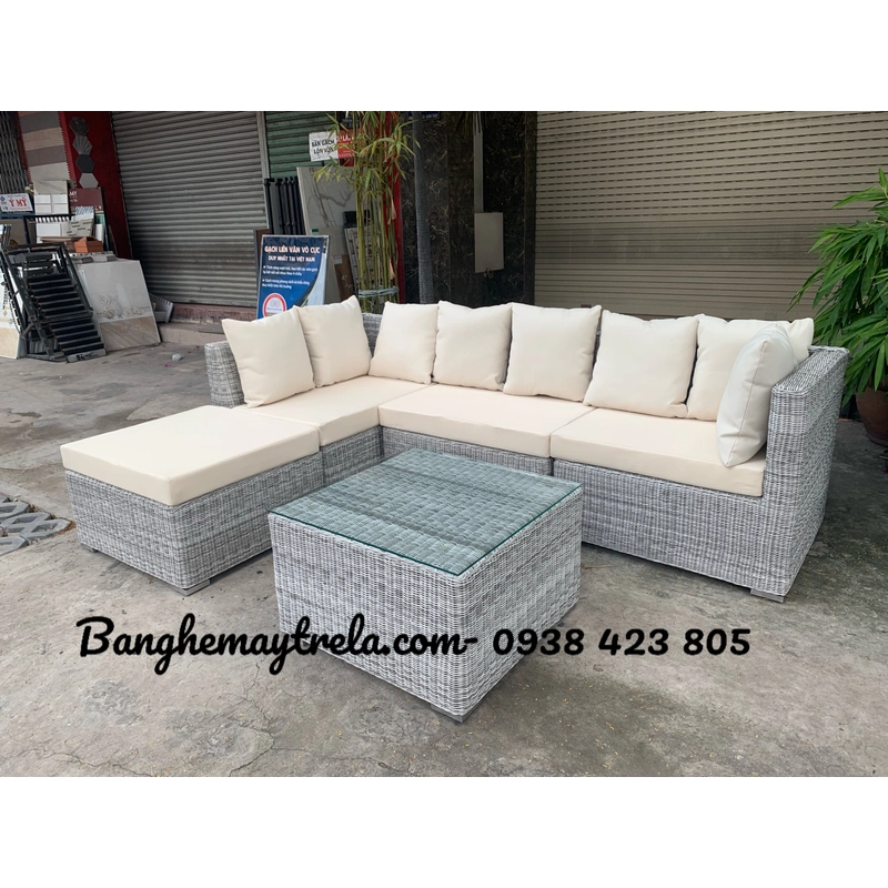 Sofa góc nhựa giả mây hiện đại 536731