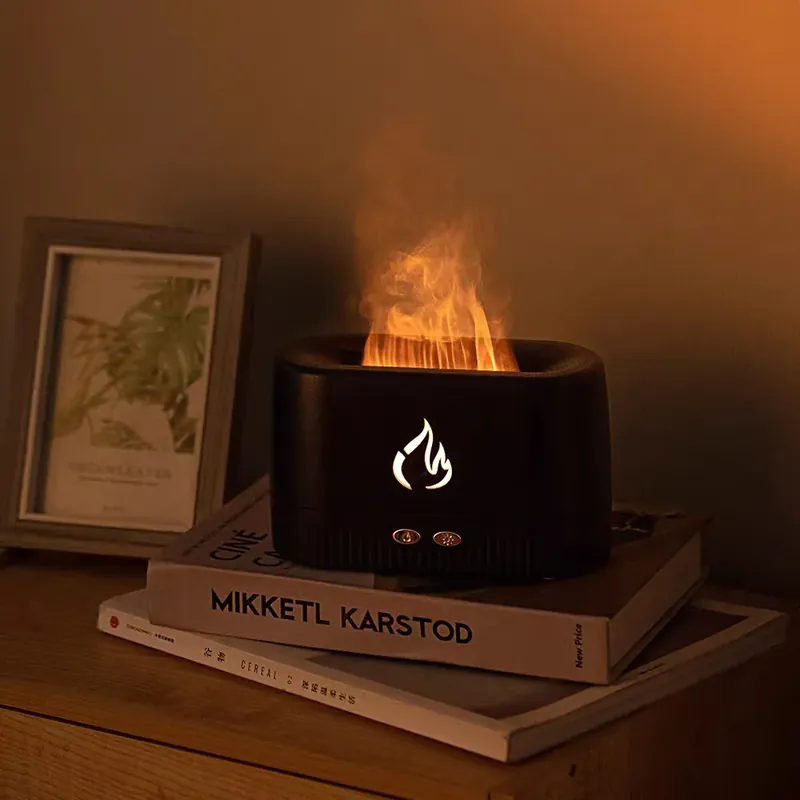 Máy xông tinh dầu phun sương tạo ẩm ngọn lửa sáng 7 màu 250ml kèm 1 lọ tinh dầu 10ml 604280