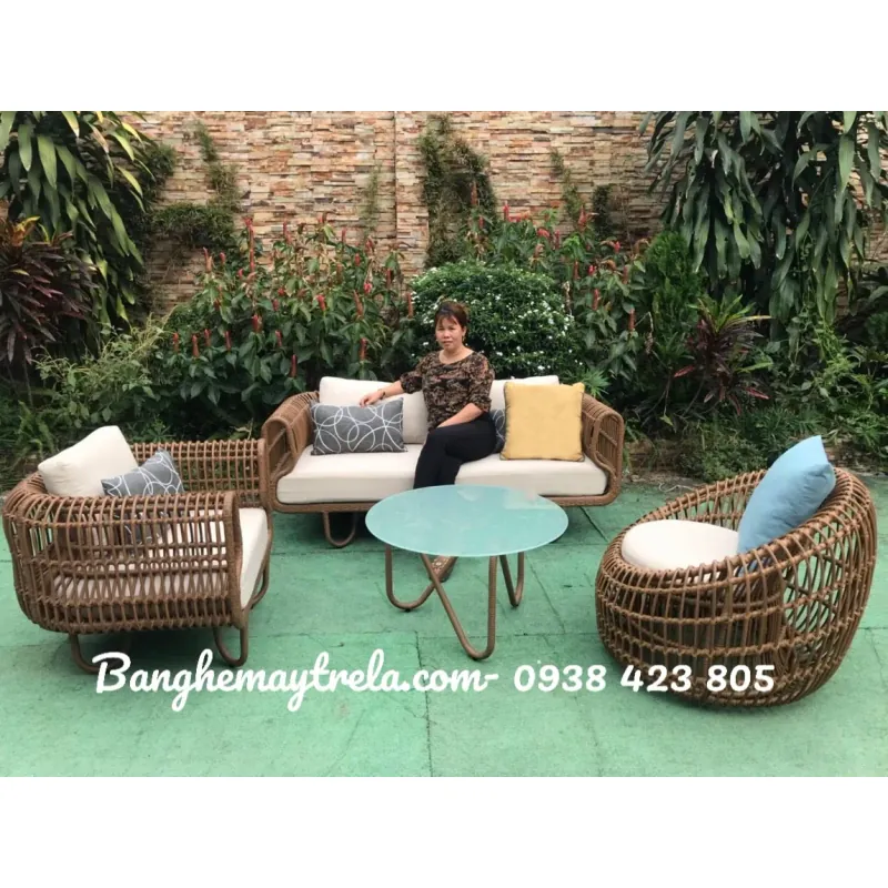 Bàn ghế sofa tổ yến đan mây nhựa 611565