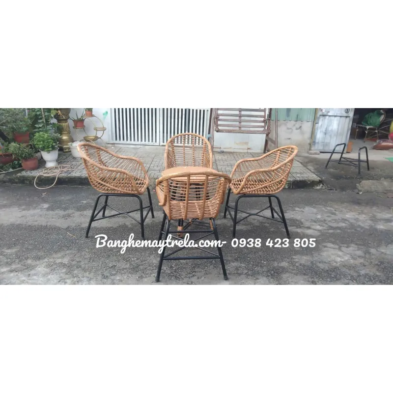Bàn ghế mây nhựa cho quán cafe 740111