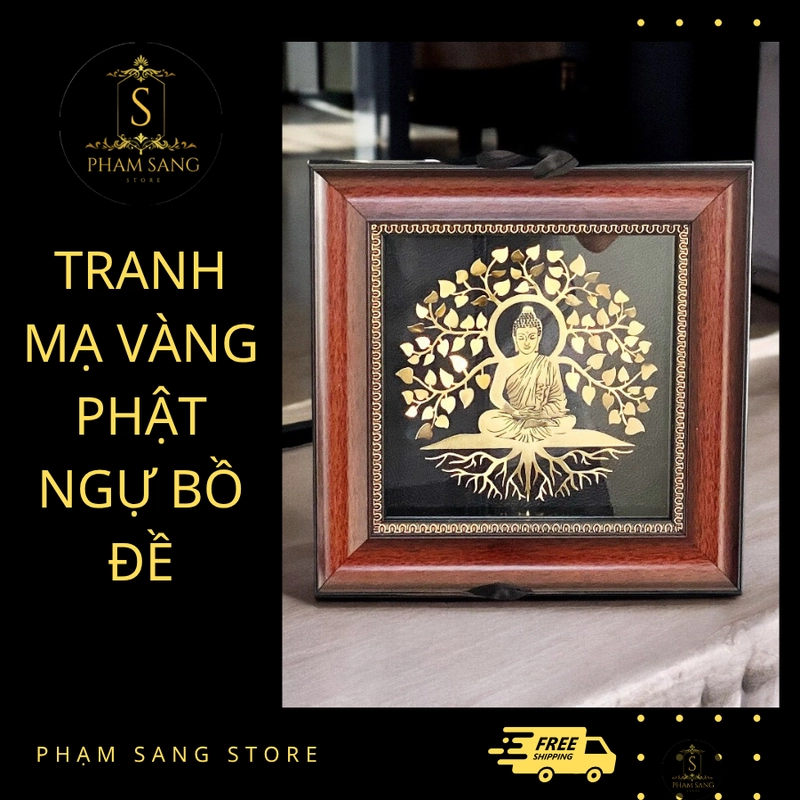 Tranh Mạ Vàng Để Bàn/ Treo Tường Mẫu Phật Ngự Bồ Đề 4122