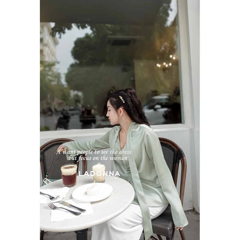 [New] Sơ mi lụa La Donna Design áo sơ mi tiểu thư sang chảnh Trắng 369263
