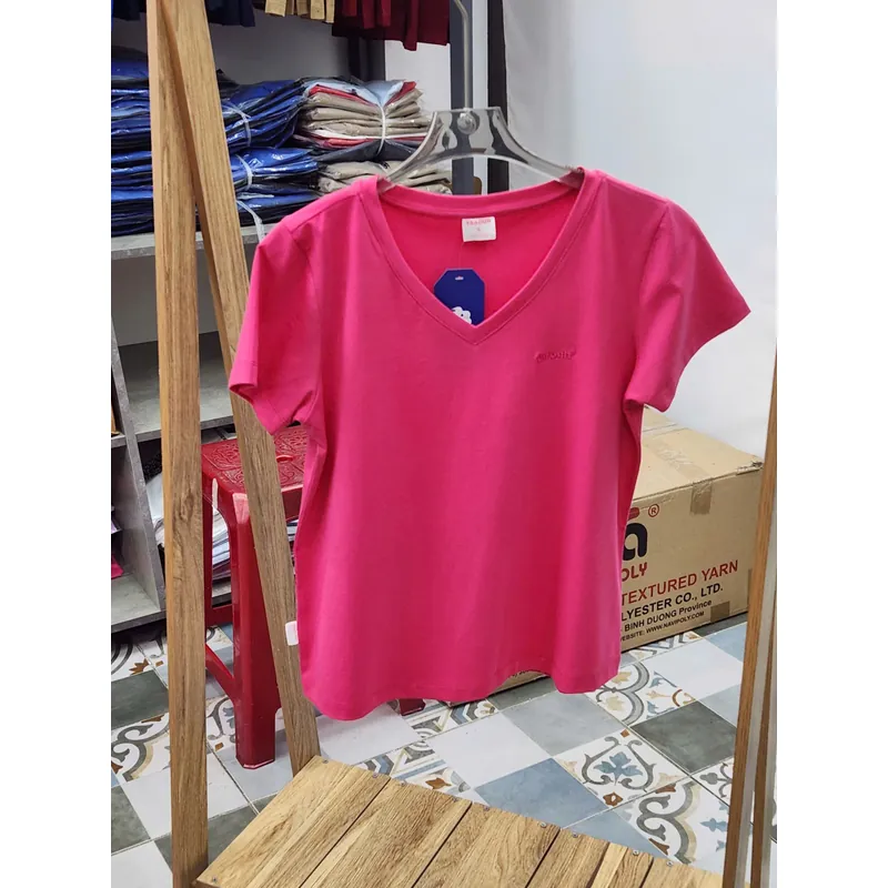 Áo thun cổ tim hack dáng màu hồng sen 734586