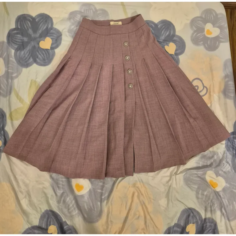 Chân váy nữ dài gấp ly dệt kim màu hồng phấn size S 931090