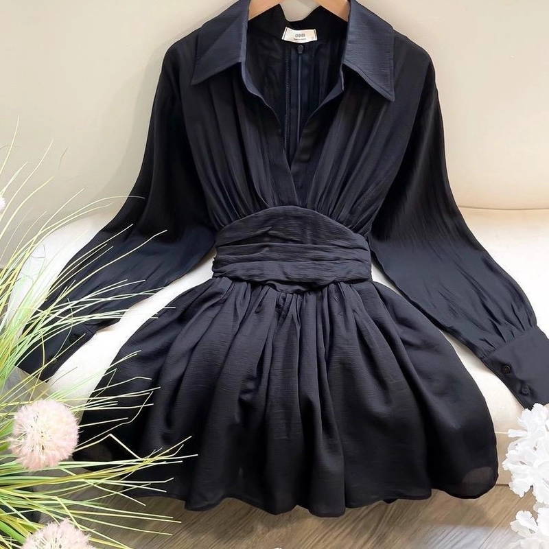 Đầm sơmi chiết eo kèm áo ống màu đen size L new 522985