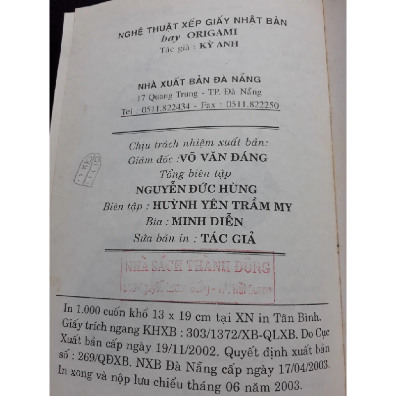 Nghệ thuật xếp giấy nhật bản origami mới 70% ố có mộc trang cuối 2003 HCM2809 Kỳ Anh KỸ NĂNG 284591