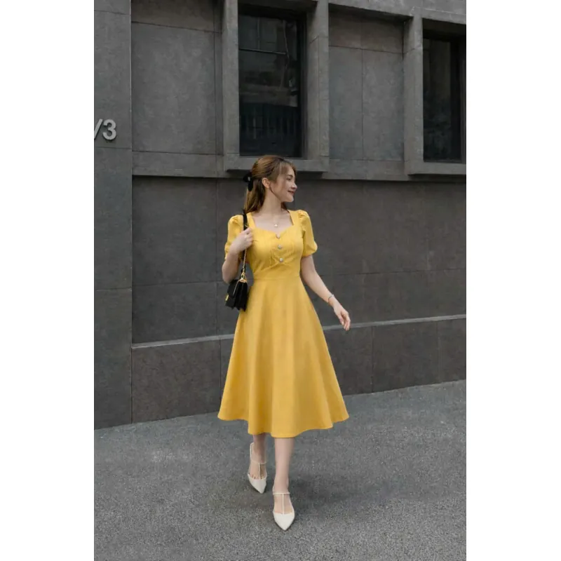 Đầm vàng xòe thời trang size L 933667