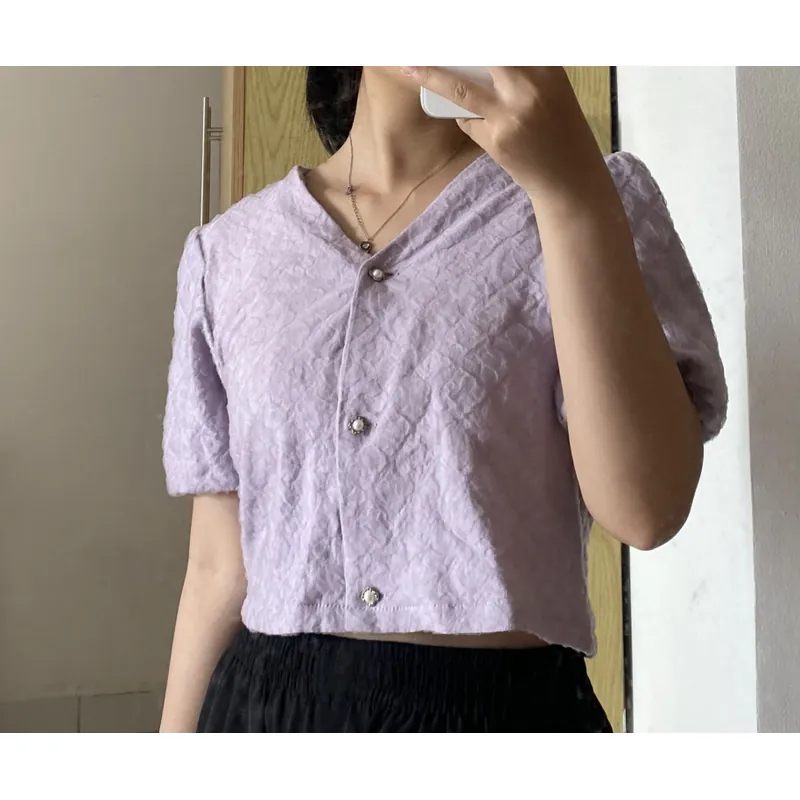 Áo tím ngắn dạng croptop 720348