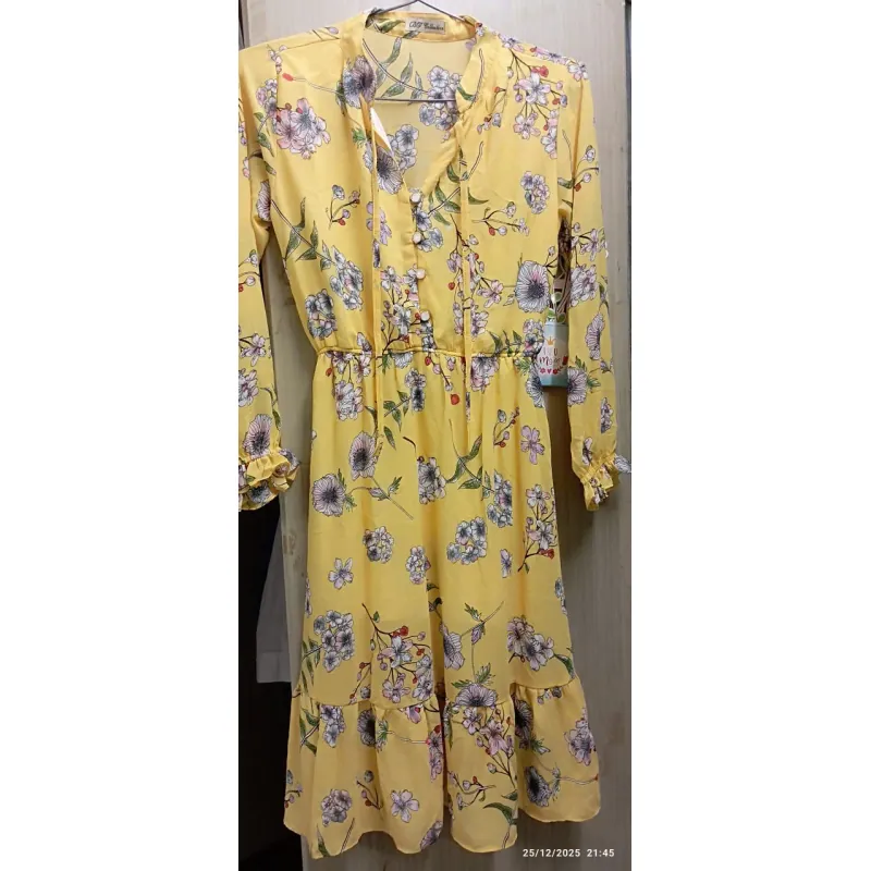 Đầm maxi hoa vàng size L eo 68-72cm cao 1m56 mặc đẹp  758160