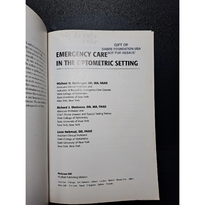 Emergency Care in optometric setting mới 80% ố vàng, 2004 HCM.TN0210 912376