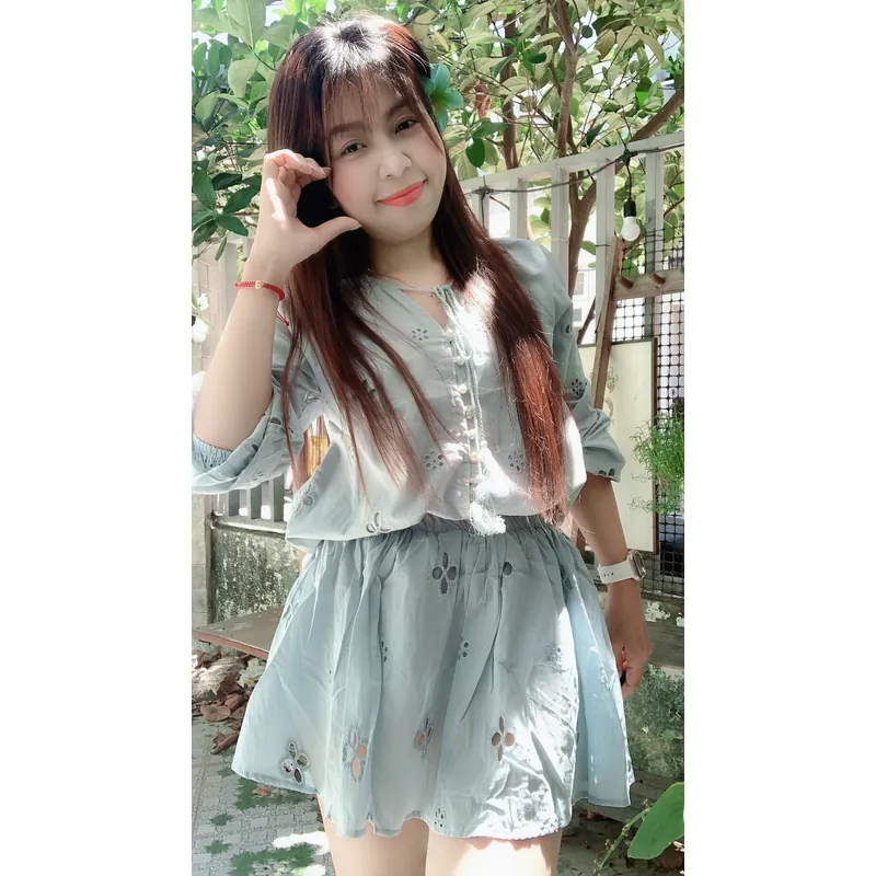 Set áo babydoll thêu hoa tay dài-set nữ babydoll hàng mới nguyên tag-hàng chuẩn bán shop 606801