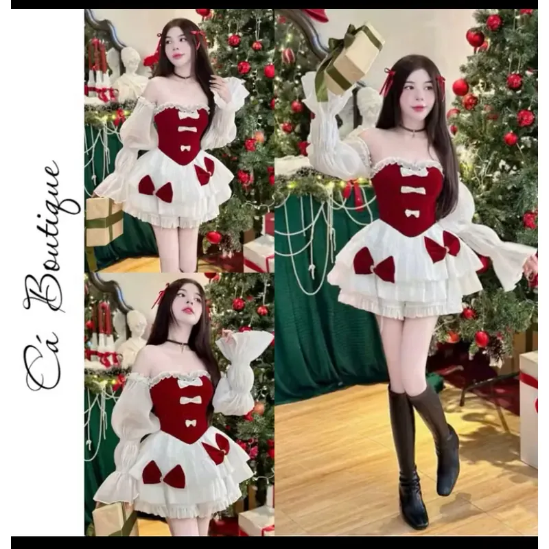 Đầm cúp đỏ trắng nữ dễ thương 740584