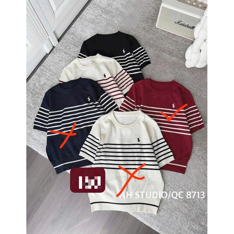 Áo Len nữ QC hàng new in hình con ngựa nổi màu đỏ kẻ trắng 40-63kg 546736