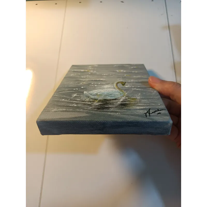 Tranh canvas vẽ tay chủ đề thiên Nga sáng sớm  674777