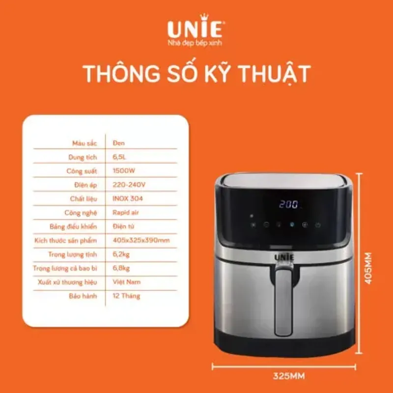 NỒI CHIÊN KHÔNG DẦU UNIE UE-600 – 6.5L • 8 CHẾ ĐỘ NẤU CHUYÊN SÂU • GIẢM 90% CHẤT BÉO 722788