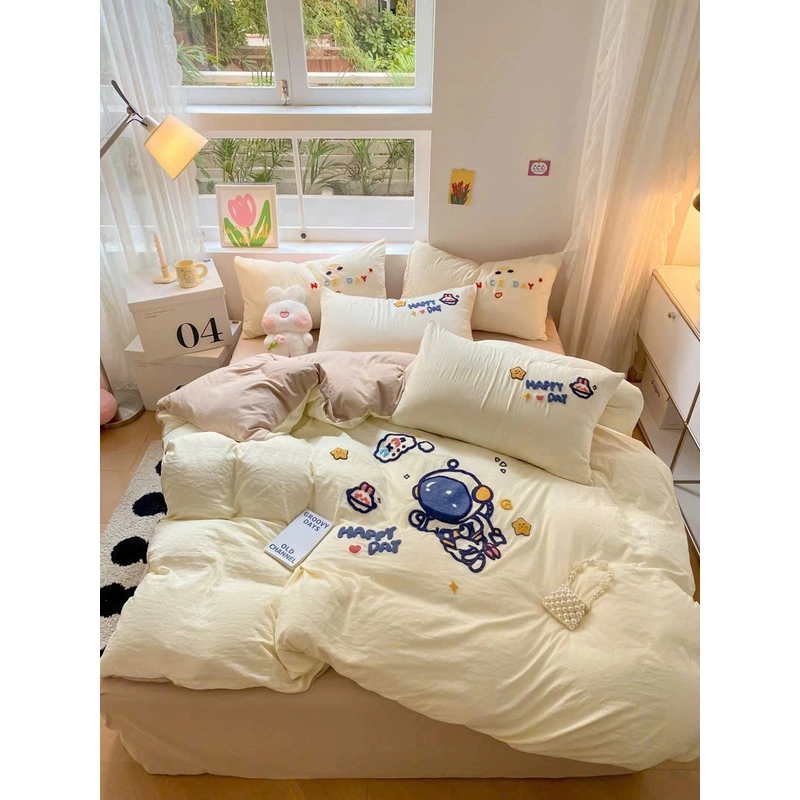 Set 4 món chăn ga gối cotton đũi mềm 469591