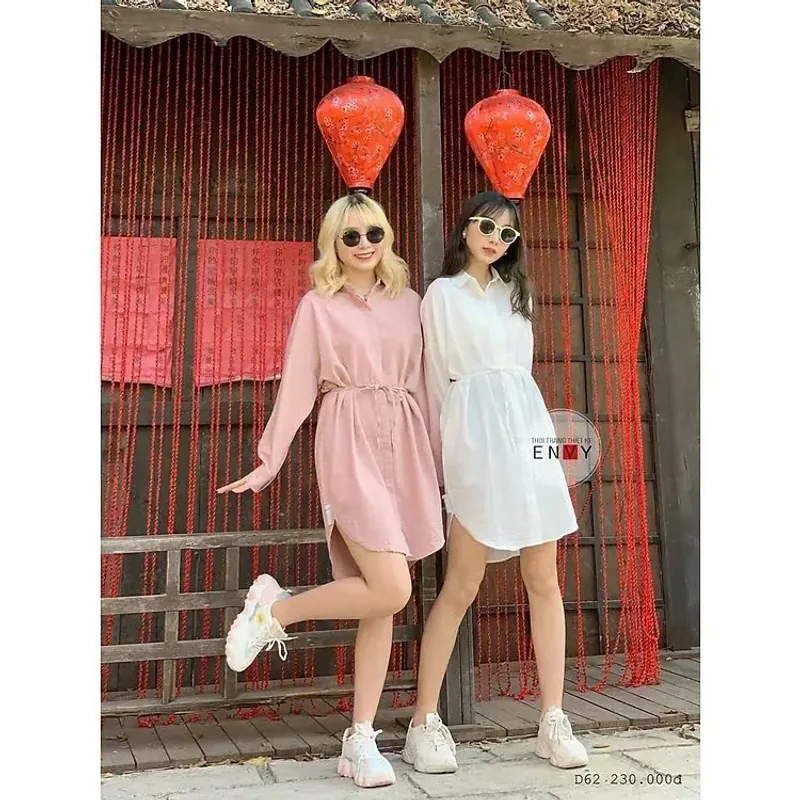 Đầm sơ mi hồng dáng suông, freesize, shop Envy 674230