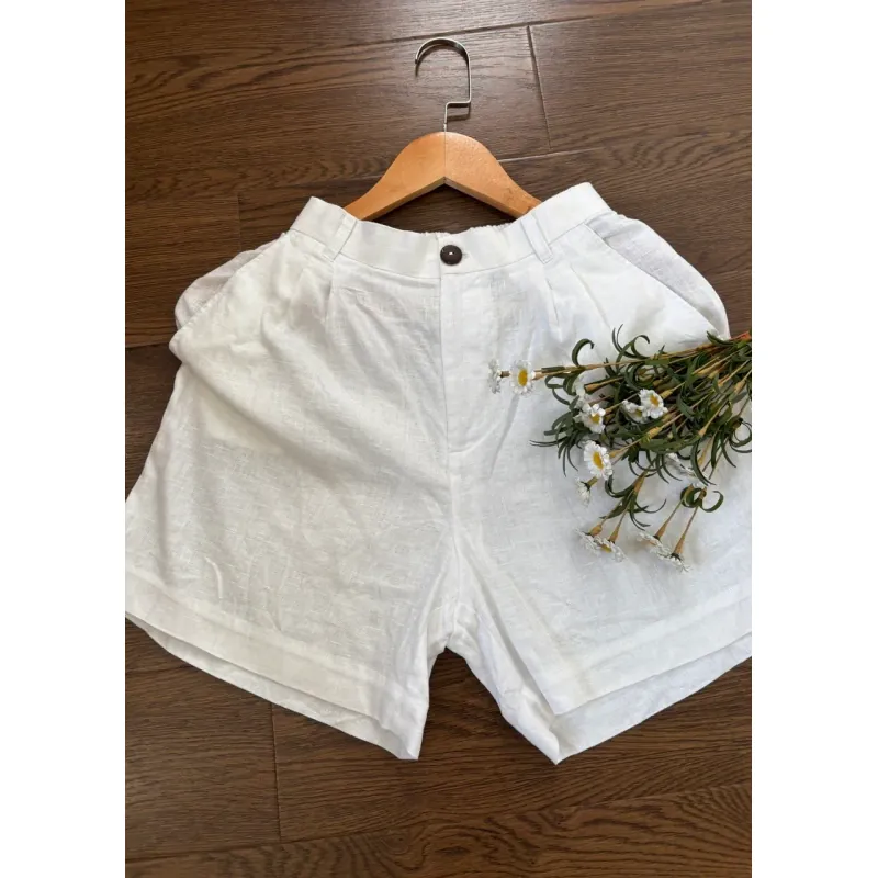 Quần short nữ linen trắng chất liệu linen size S 778773
