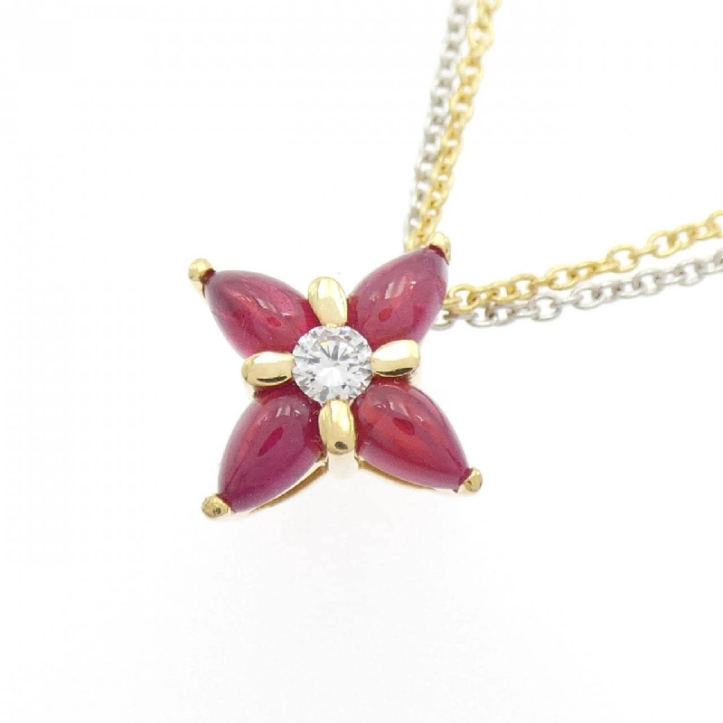 Dây chuyền ruby 750YG/750WG hoa 1.39CT - Hàng hiệu Authentic 858048