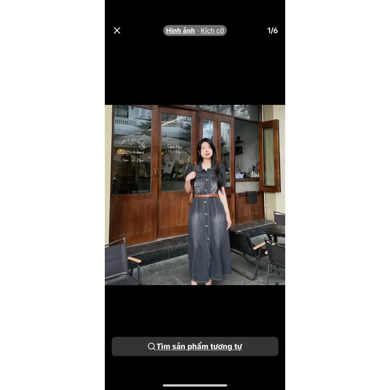 Váy jean khuy trước cổ sơ mi nữ 698030