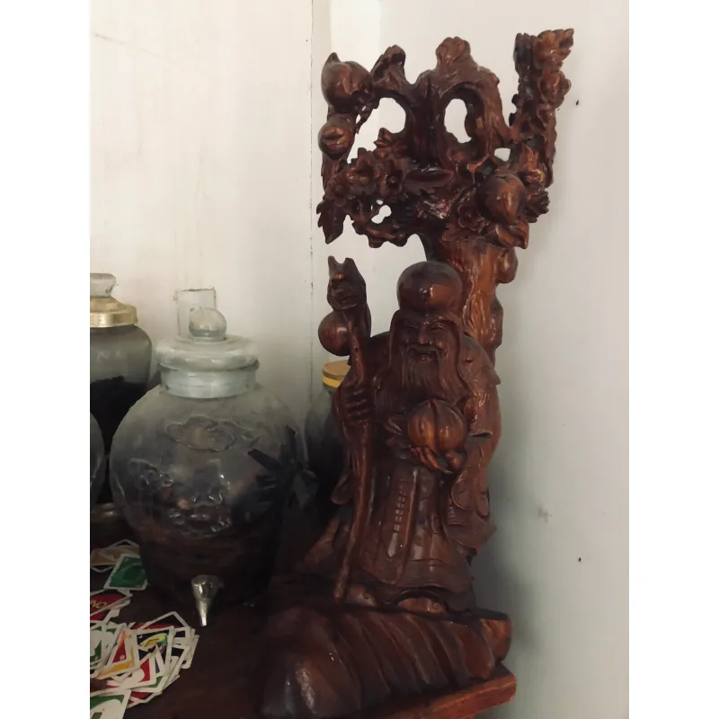 Tượng Gỗ Thần Tài Ông Địa Chữ Phúc Trạm Khắc Tinh Xảo Màu Nâu 781401