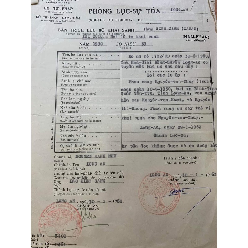 3 tờ phòng Lục Sự Toà tại Long An 74095