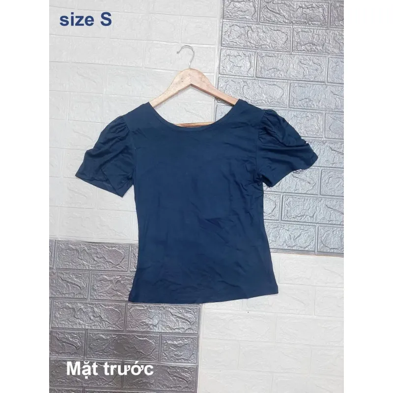 Áo thun cotton nữ tay phồng size S màu xanh đen chưa qua sử dụng 927232