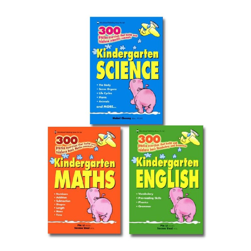 Sách Tiếng Anh - 300 Kindergarten -  Math, Science, English - bộ 3 cuốn đen trắng - mới 56833