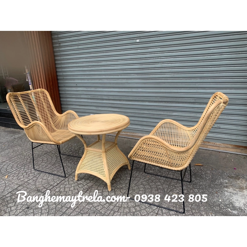 Bàn ghế mây uống trà chân sắt 551715