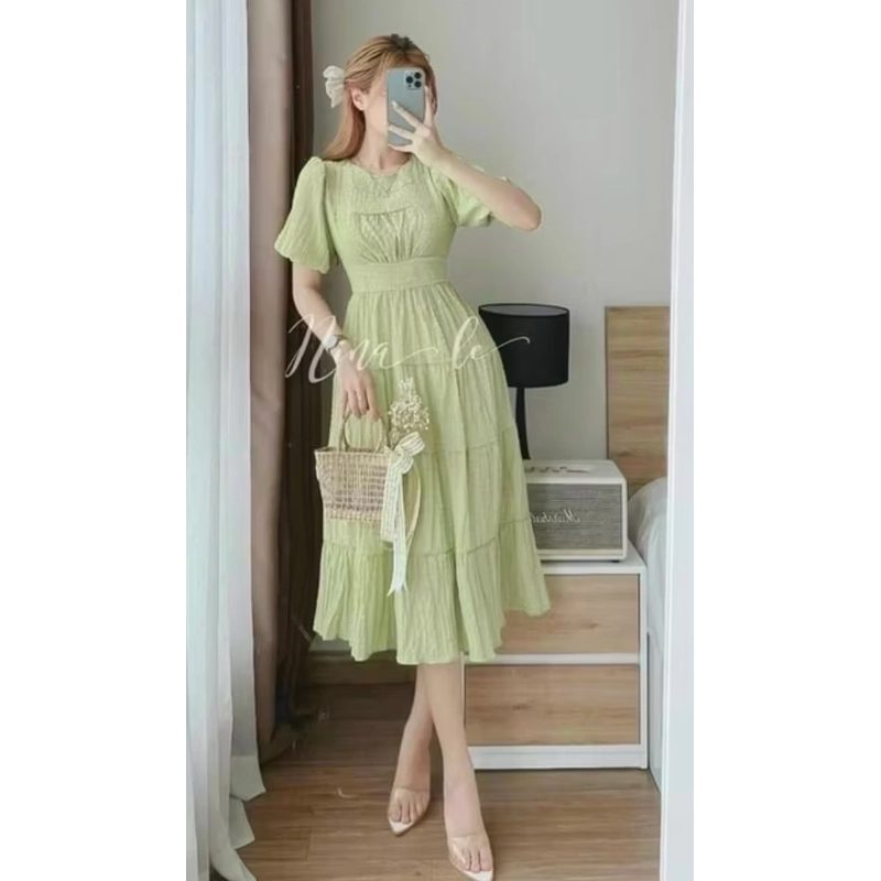 Đầm váy nữ maxi biển họa tiết cổ tròn dáng thân dài xòe cực kì xinh trẻ trung 462310