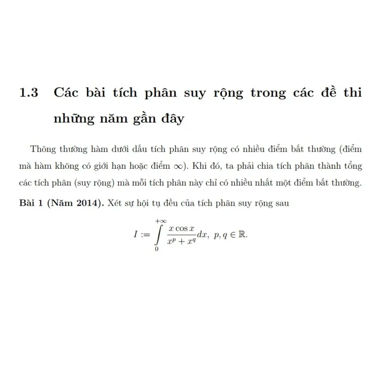Lý thuyết tích phân suy rộng đầu đủ - Tài liệu học tập Giải Tích 1 ĐH Bách Khoa TP HCM 934155