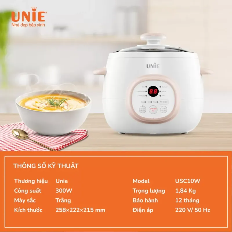 🌿 Nồi nấu chậm UNIE USC10W – Giữ trọn dưỡng chất tự nhiên 732413