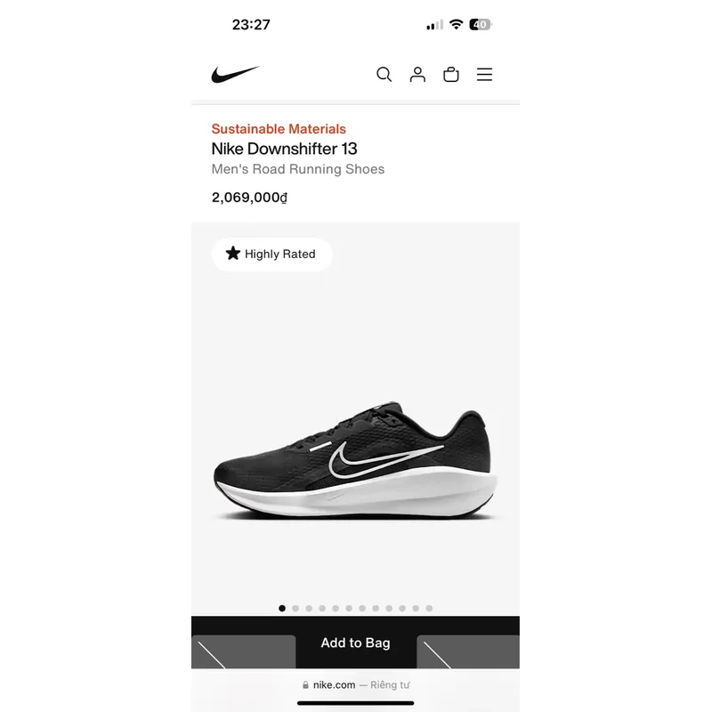 Giày thể thao Nike Downshifter 13 size 39 màu đen còn mới nguyên te 558428