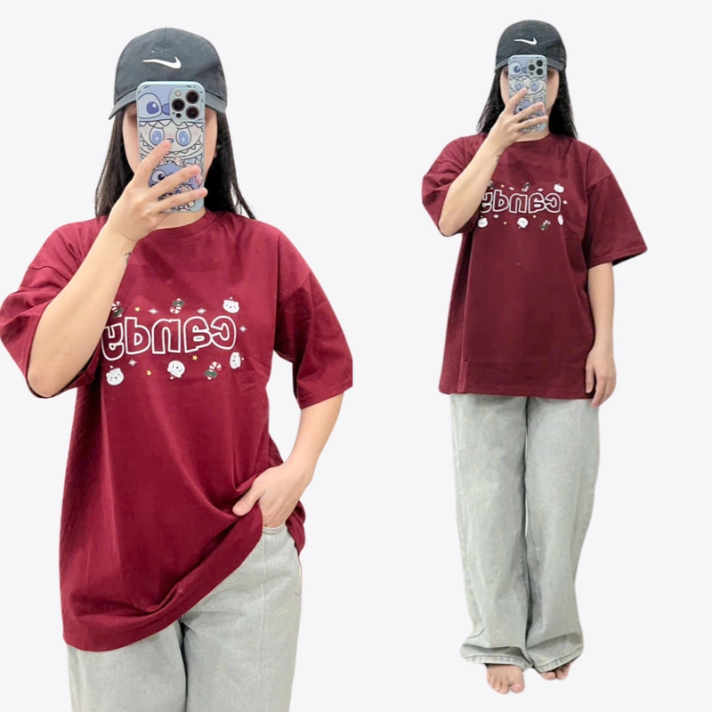 Áo Thun Nữ Oversize Dưới 72kg Chất Thun Cotton Khô Đỏ In Hình Hàng Mới 322134