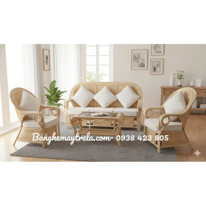 Sofa mây tự nhiên đan kín 605106
